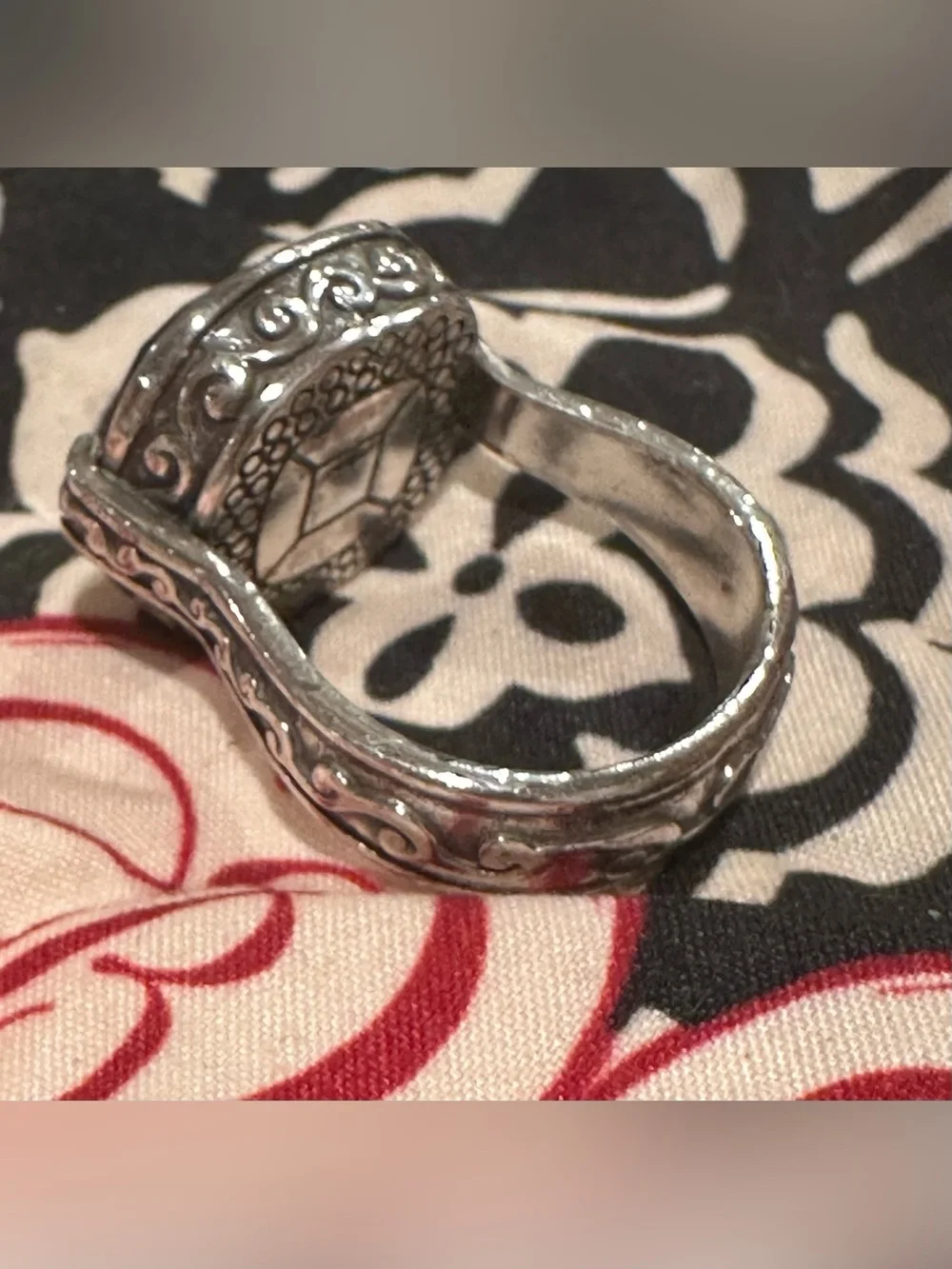 Brighton Silver-Tone Filigree Ring with Smoky Tan Faceted Stone- size 9 w/ bag